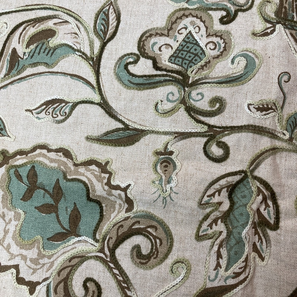 VTG Hand-Printed Crewel Fabric Sample Linen Rayon Blend Smithson Inc 35" X 26"